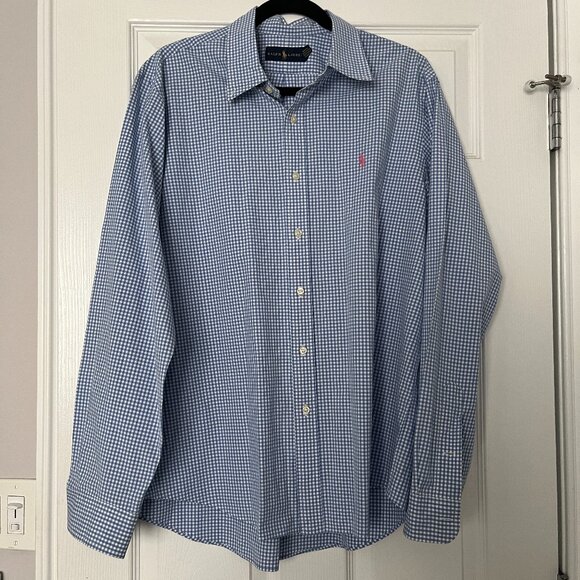 Ralph Lauren Polo Mens Button Shirt Gingham Check Blue Pony Preppy Sz XL - Picture 1 of 7